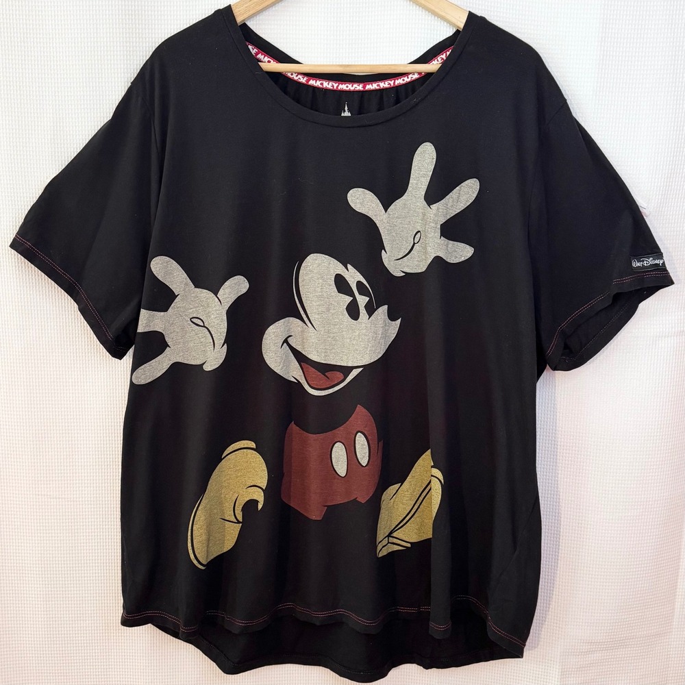 Disney Parks Mickey Mouse Women's Graphic Tee Black Red Stitching Plus Size 3X